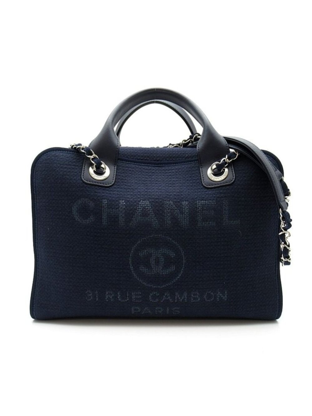 Chanel Deauville Line 2-Way Bowling Bag Canvas Navy
